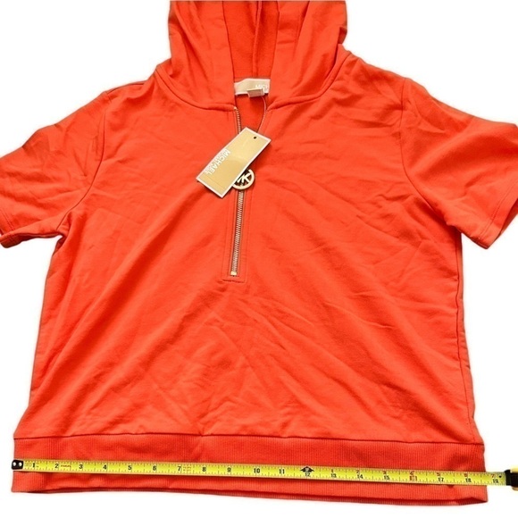 NWT Michael Kors Orange 1/4 Zip Short Sleeve With Hood - Picture 14 of 15